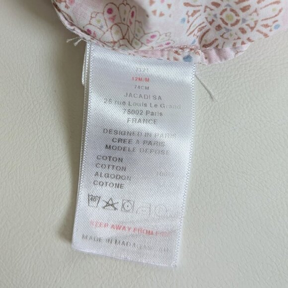 Jacadi Paris Liberty Baby Cotton Blouse 12 Months Pink Ruffle Neck Long Sleeves - Picture 7 of 7